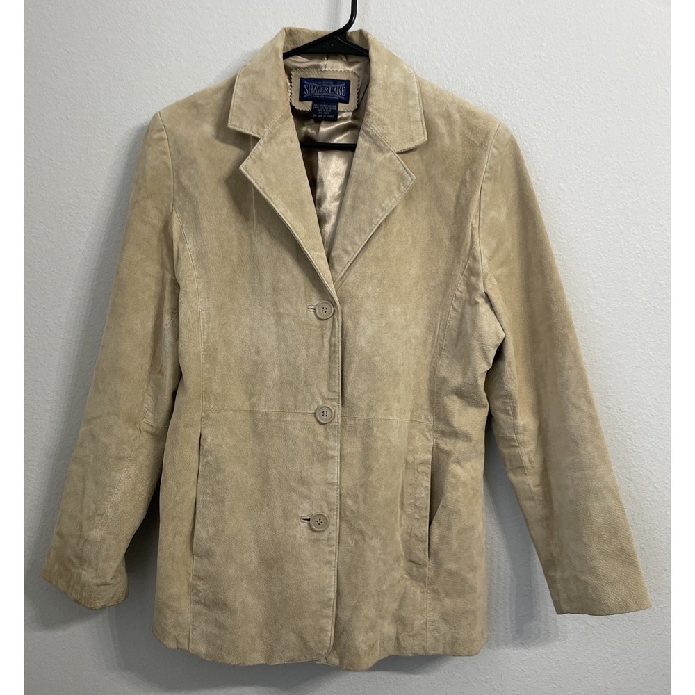 Shaver Lake Y2K Womens Genuine Leather Blazer‎ Tan Button Front Jacket Size L
